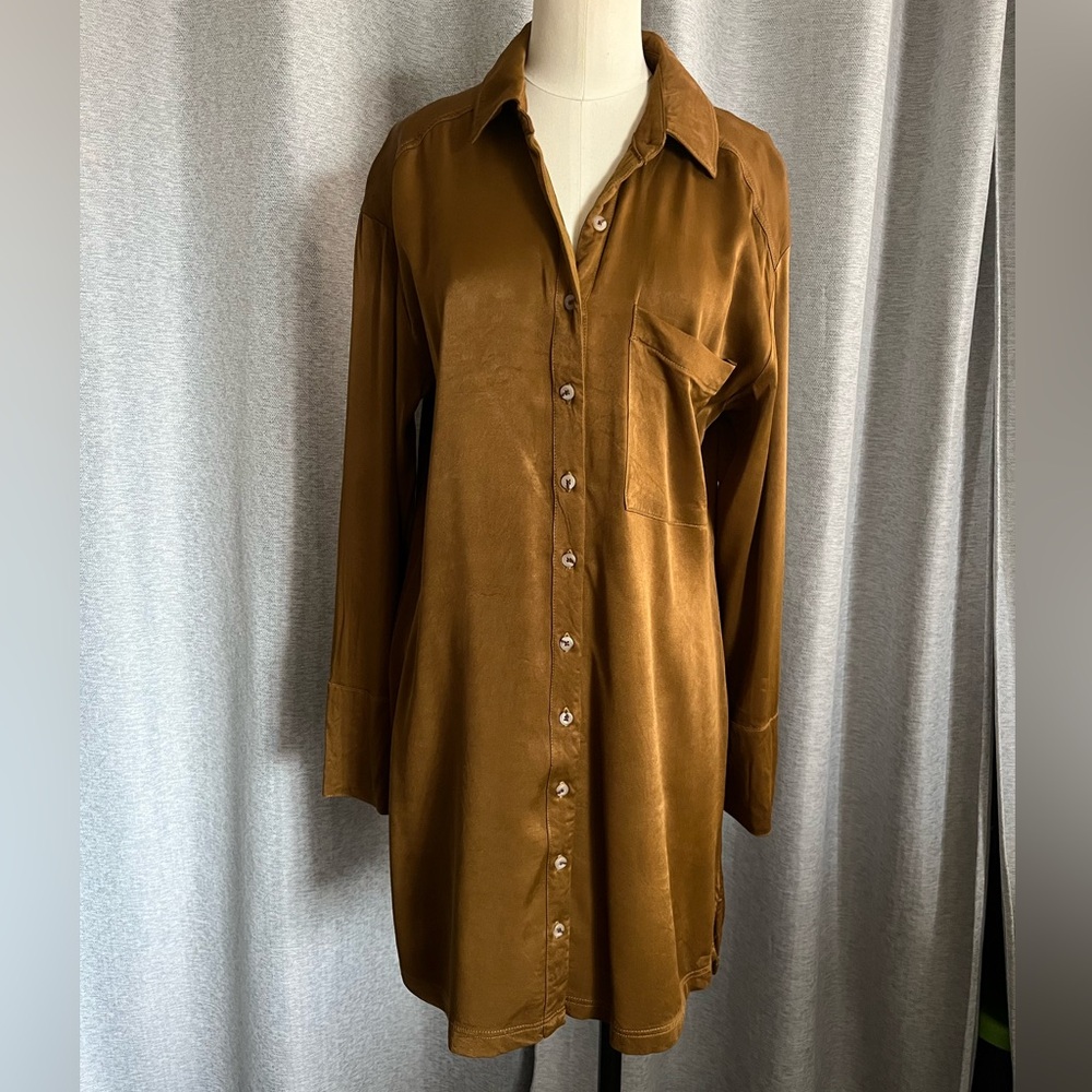 Pilcro from Anthropology Silky Coper Shirt Dress
